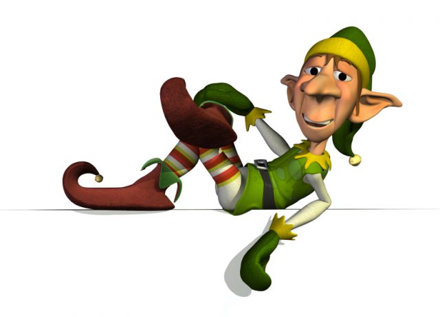 Santa's Elf relaxes on an edge - 3D render.